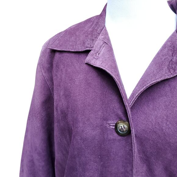Terry Lewis Classic Luxuries Purple Suede Leather Jacket Button Down Sz M - Picture 4 of 16